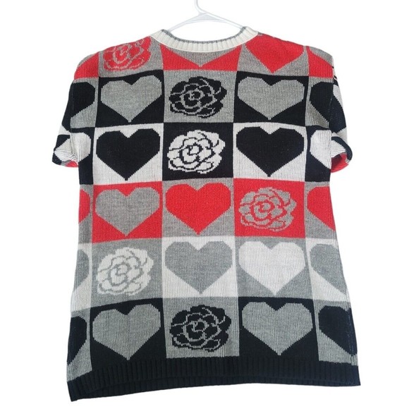 80s-90s Vintage Trimmings Knitted Sweater Hearts and Roses Size Medium* - Picture 2 of 7